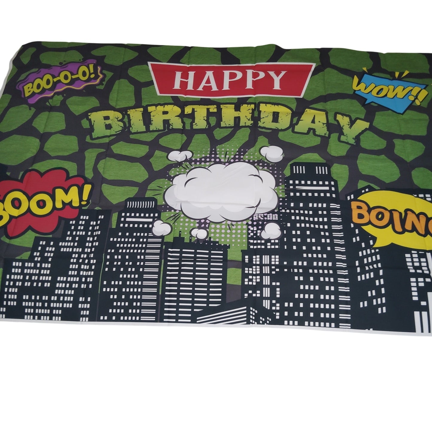 Turtle Superhero Birthday Backdrop 72x45 Green Comics Cityscape Party Banner