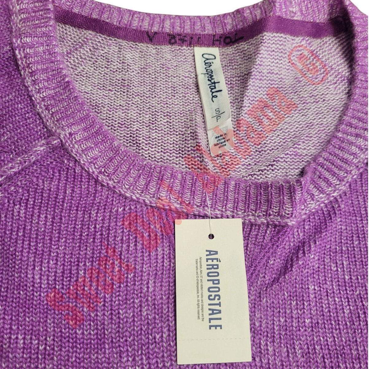 AEROPOSTALE Women's L/S Raglan Crew Knit Sweater, Purple, Small/Petite