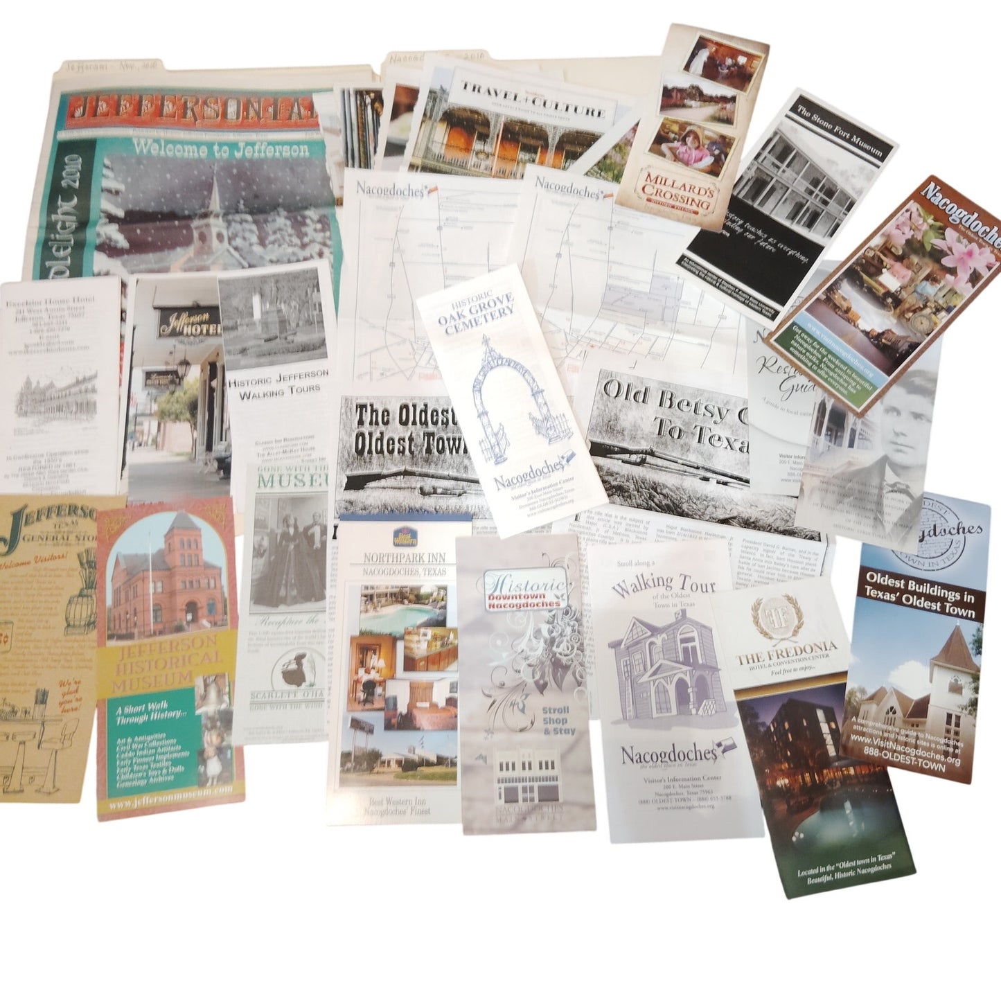 2010 Nacogdoches & Jefferson TX Travel Ephemera Lot Maps Guides 3/4 Lb