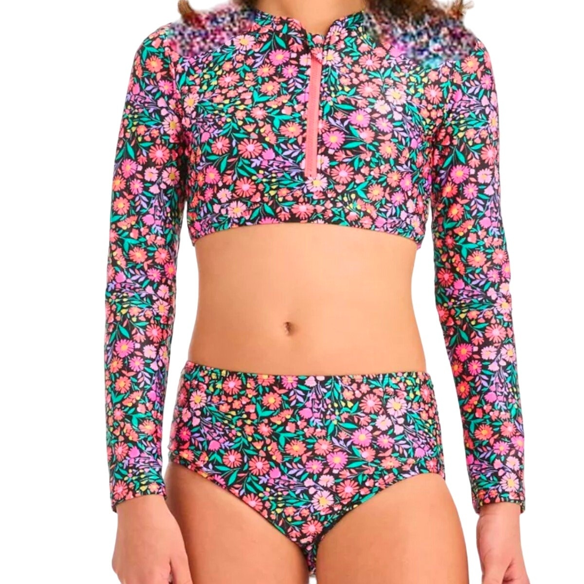 Girls' 'Spring Time' Floral Printed Bikini Set - art class, Black/Pink