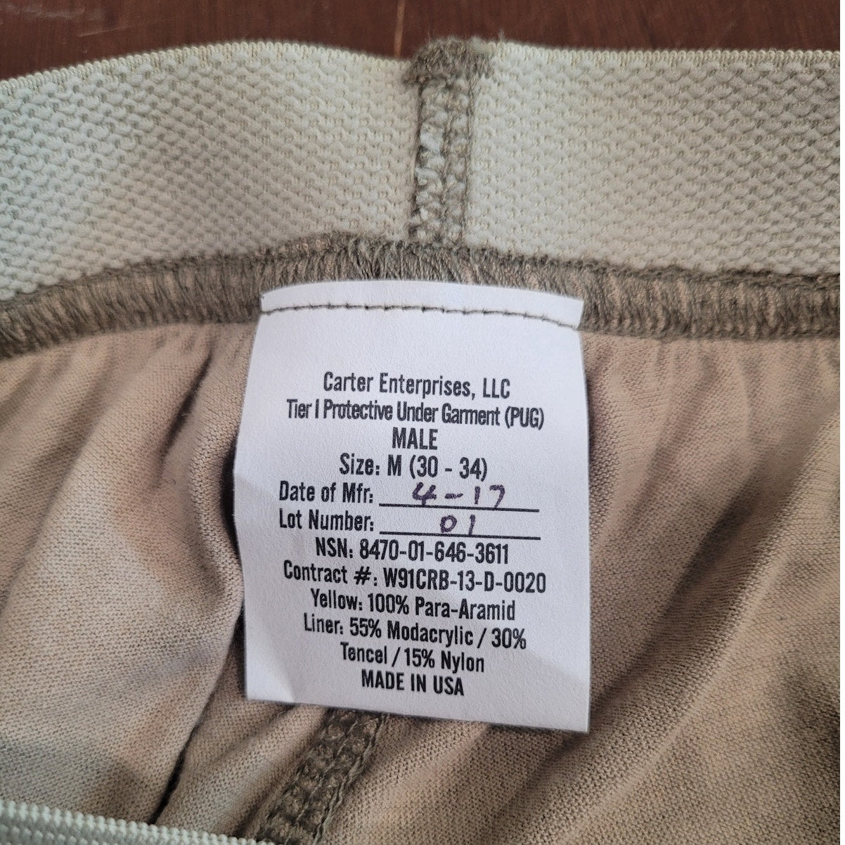 Tier I Protective Undergarment (PUG) – Male Size M (30–34) | Made in USA