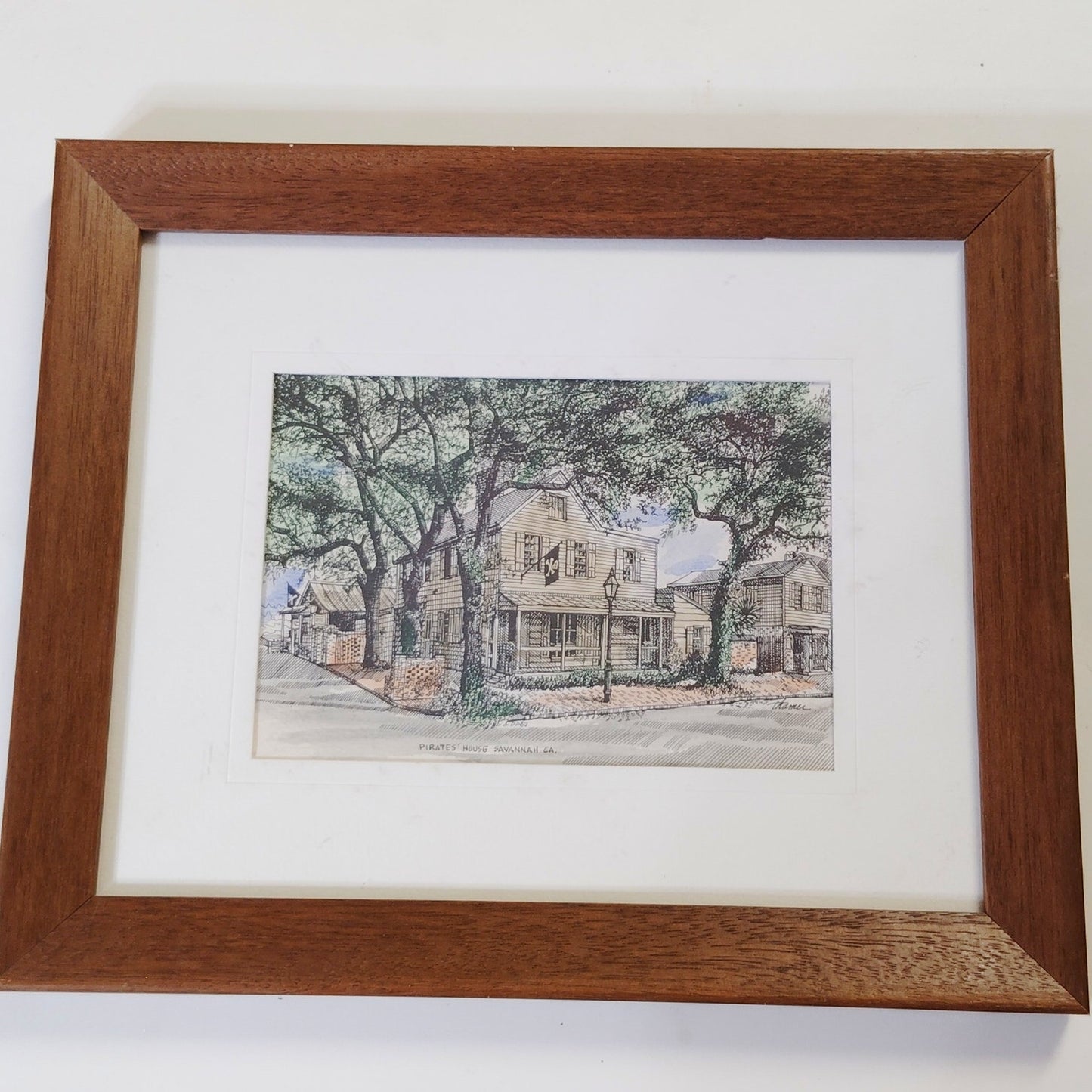 VTG Pirates’ House Historic District of Savannah GA Pen‑and‑Ink Print Framed