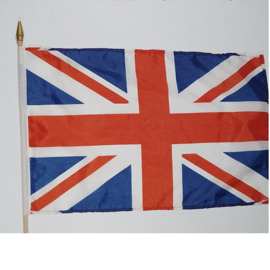 U.K. Union Jack 12x18in Stick Flag – 24" Wooden Pole Bold Dye‑Sublimated Colors
