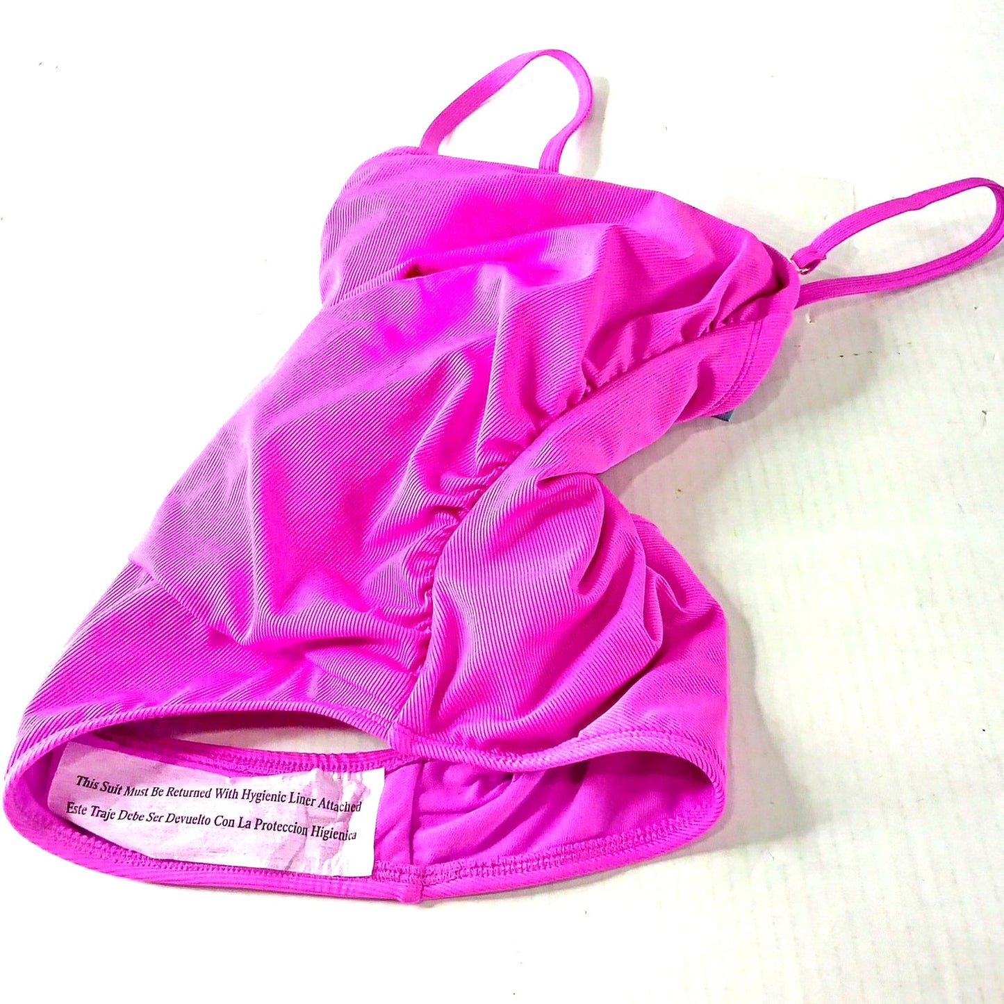 Shade & Shore Ribbed High‑Leg Bandeau 1-Piece Swimsuit, Pink XS Removable Strap