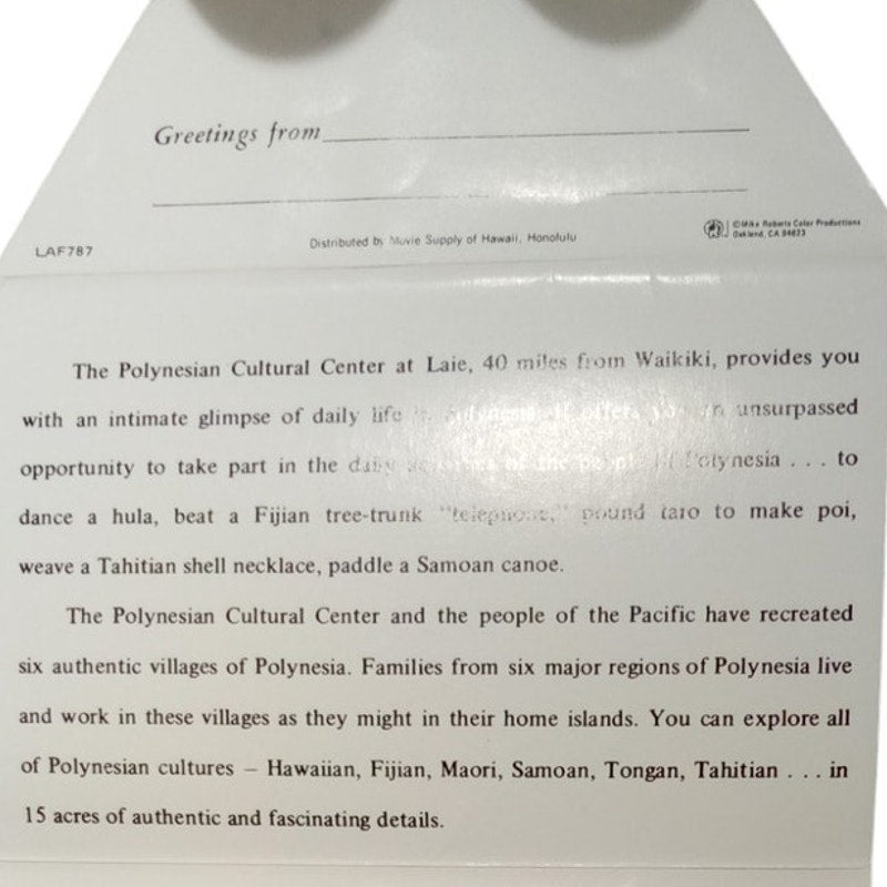 Folding Card, 12 Views, Polynesian Cultural Center, Oahu, HI, 4" x 6", Vintage