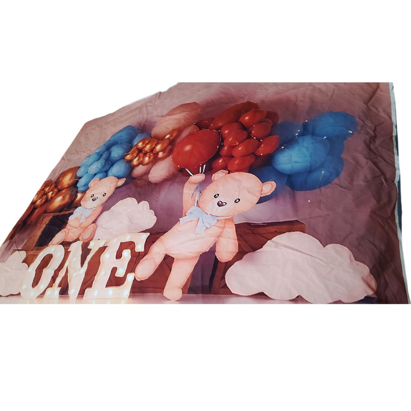 1st Birthday Backdrop Teddy Bear Balloon Theme Vinyl Cotton 7x5FT