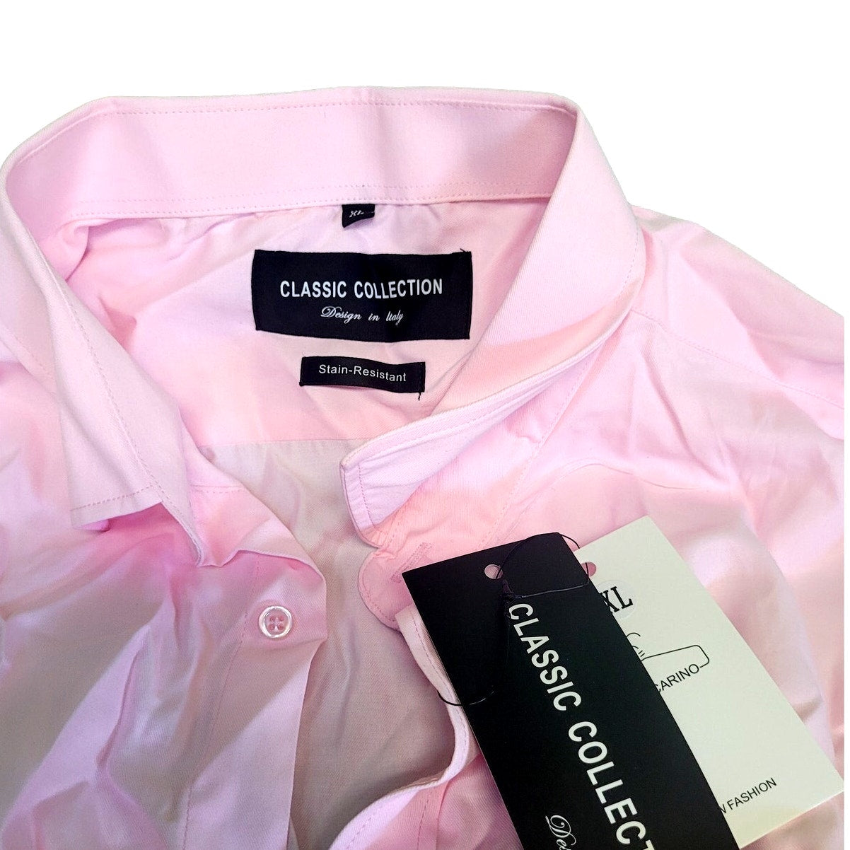 DELCARINO L/S Button Up Shirt Solid Slim Fit, Business Dress Shirt, Pink, XL