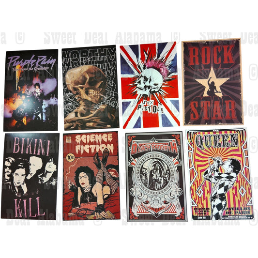 8-Piece Punk Rock Wall Collage Kit - Hip Hop, Rap, Rock & Roll - 6"x4" Posters