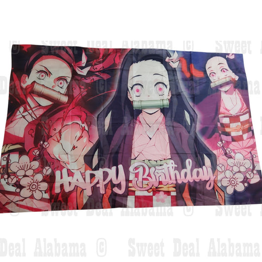 Nezuko Birthday Backdrop 59"x39" - Demon Slayer Party Banner, Anime Décor