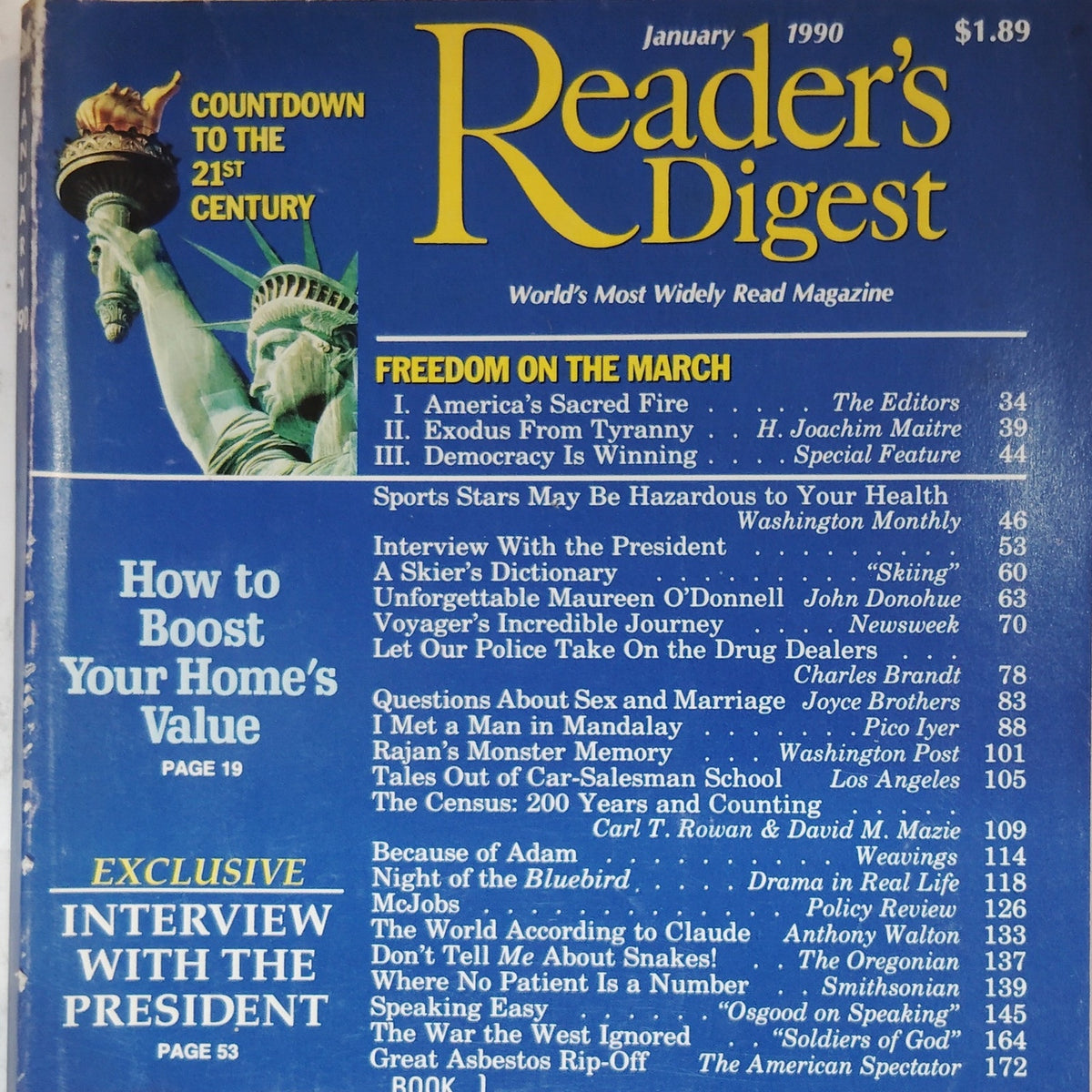 Reader's Digest January 1990 Vintage Magazine 69th Year Statue of Liberty