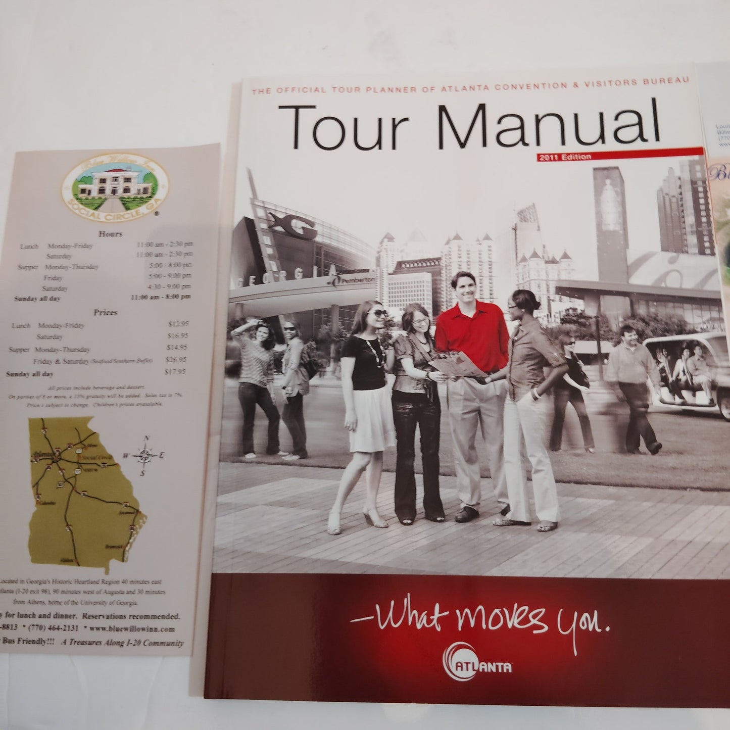 2011 Atlanta Tour Manual & Blue Willow Inn Restaurant Brochures -Vintage Georgia