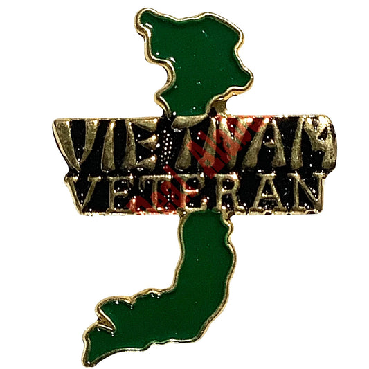 Vietnam Country Outline w/ "Vietnam Veteran"- Hat or Lapel Pin 1-1/4"H x 1"W