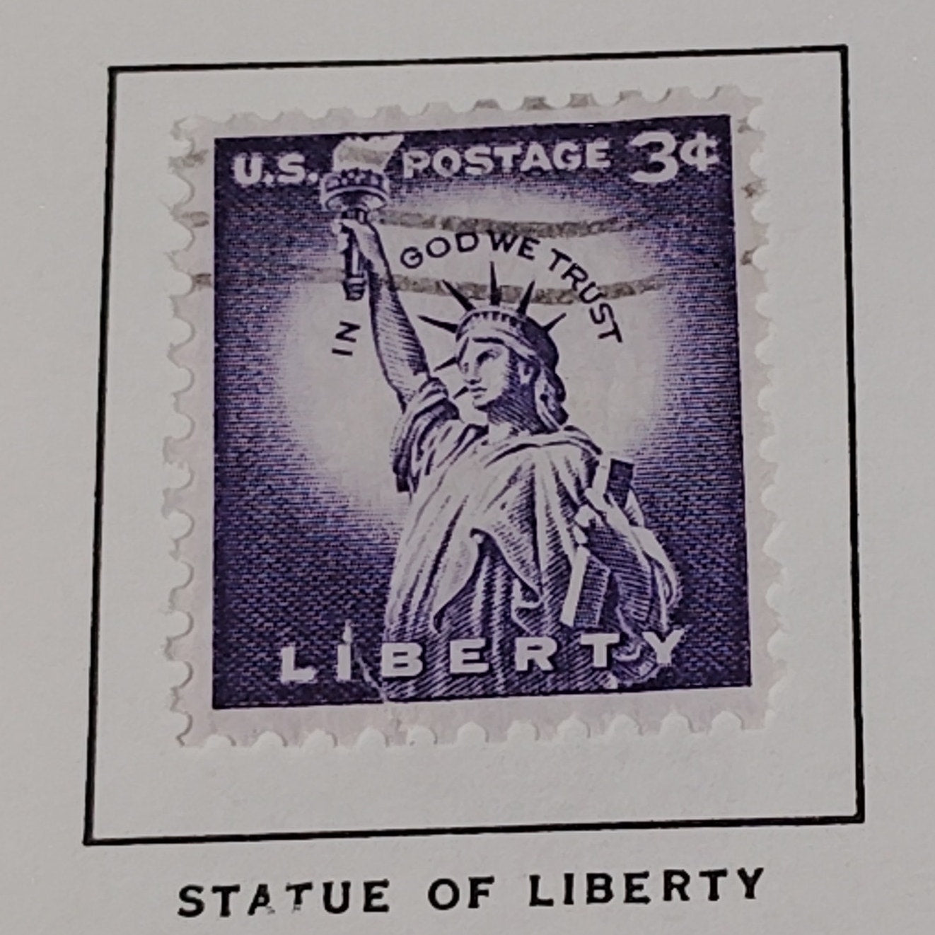 1954 3¢ Statue of Liberty Stamp, Liberty Series – Scott #1035, “In God We Trust”