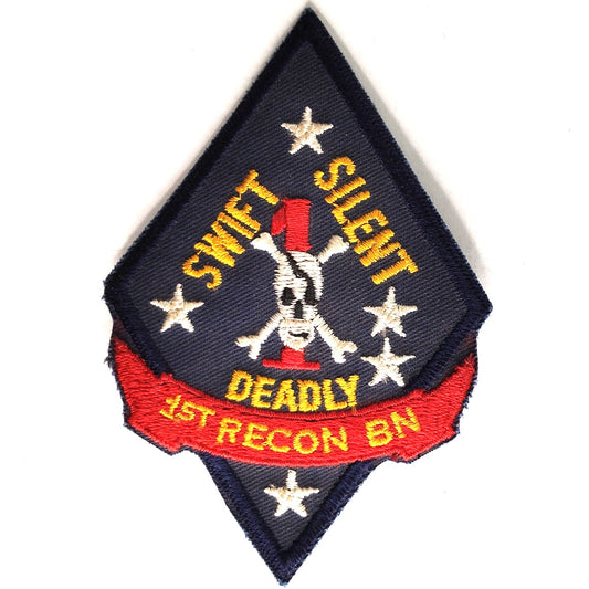 USMC 1st Recon Battalion Embroidered Patch Swift Silent Deadly 4‑3/8 × 3" Sew‑On