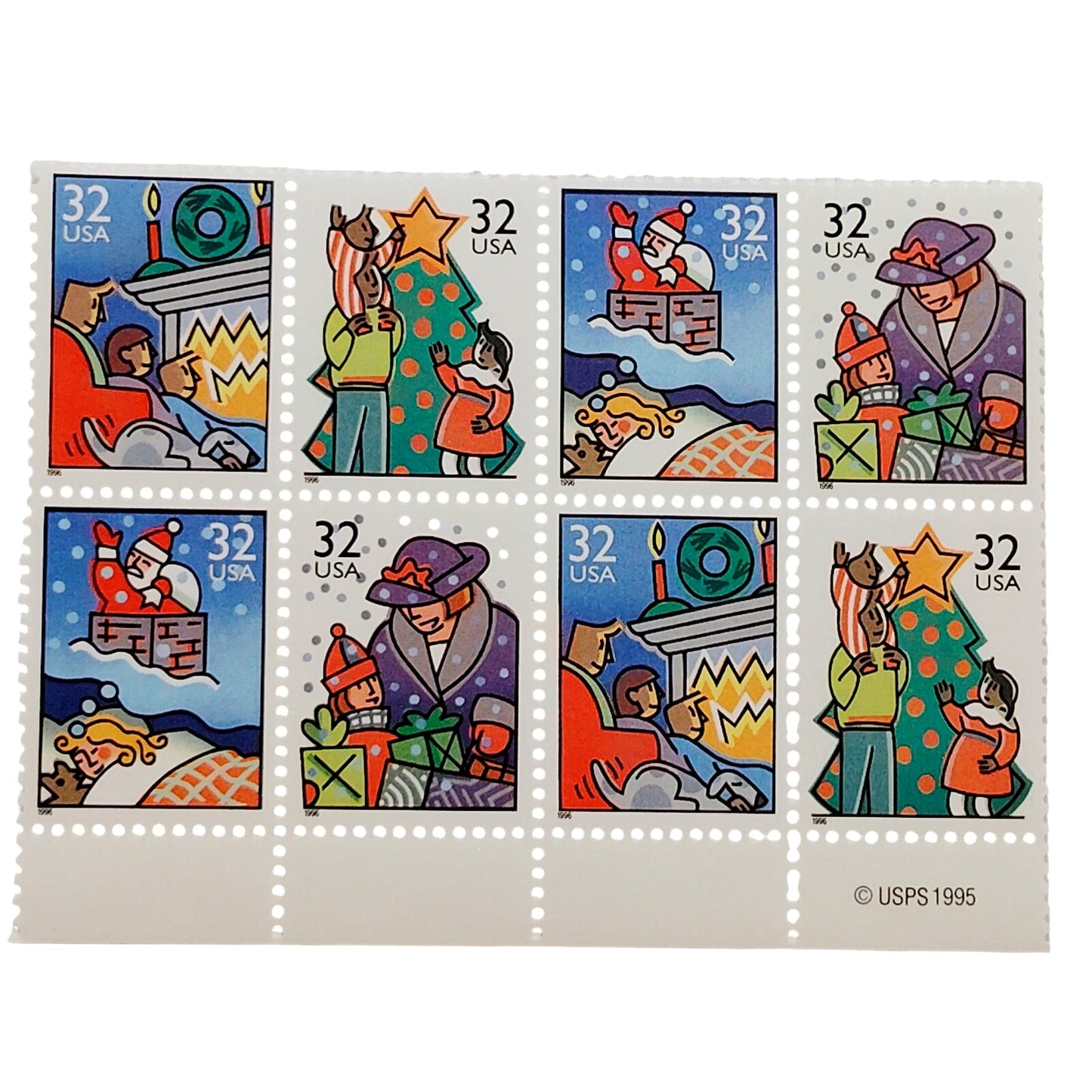 1996 Holiday Family Scenes Block of 8 MNH – Scott 3113–3116 Talcott