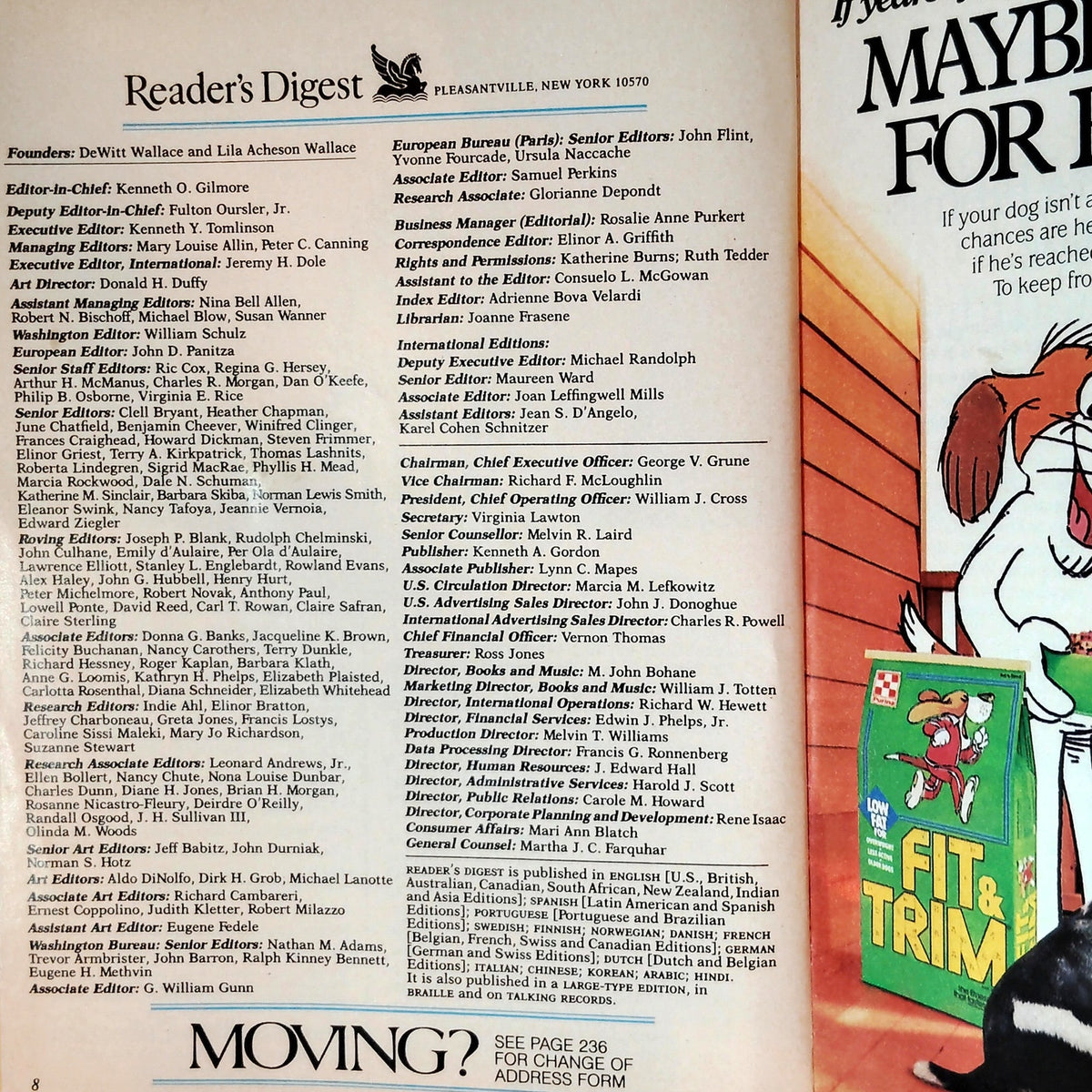 Reader's Digest December 1986 Vintage, One for the Gipper, Ford, Christmas Trees