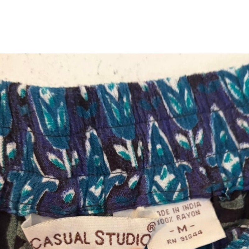 Vintage Casual Studio 2PC Floral Maxi Skirt & Top Set M Blue Boho Rayon Tiered