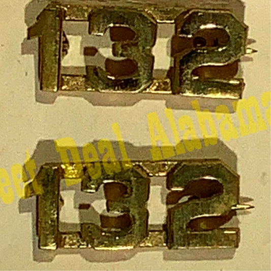 Early/Mid 1900s Brass C-Clasp "132" Collar Device 3/8"H Hat / Lapel Pins Set