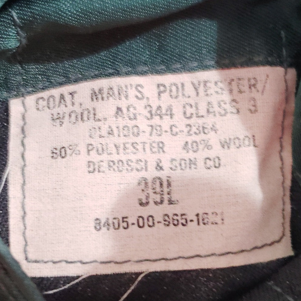 Army AG-344 Class 3 Dress Coat, 39L, Derossi & Son Co. Georgia State Defense Force “Parati Servire”