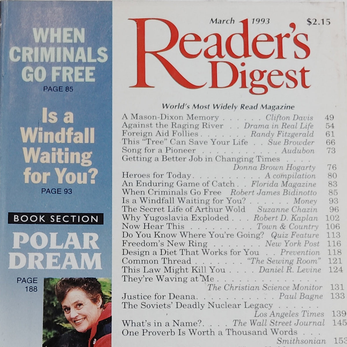 Reader's Digest March 1993 Vintage Magazine - Polar Dream Back Issue