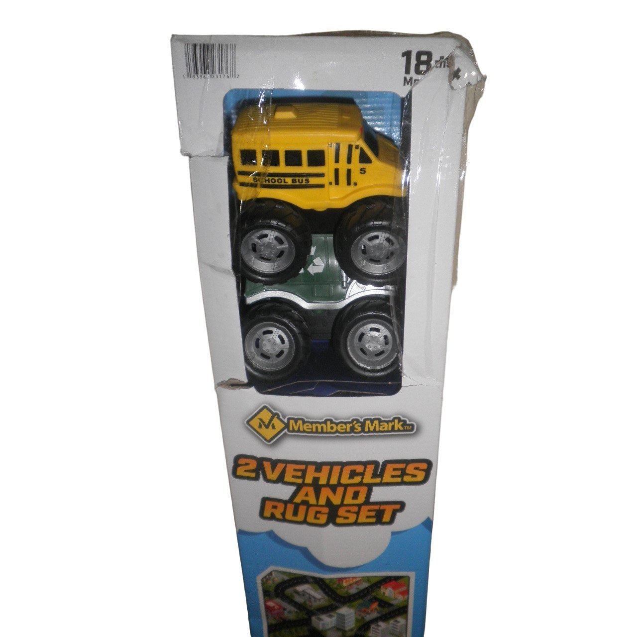 City playmat (3'x4') with school bus & recycle truck vehicles