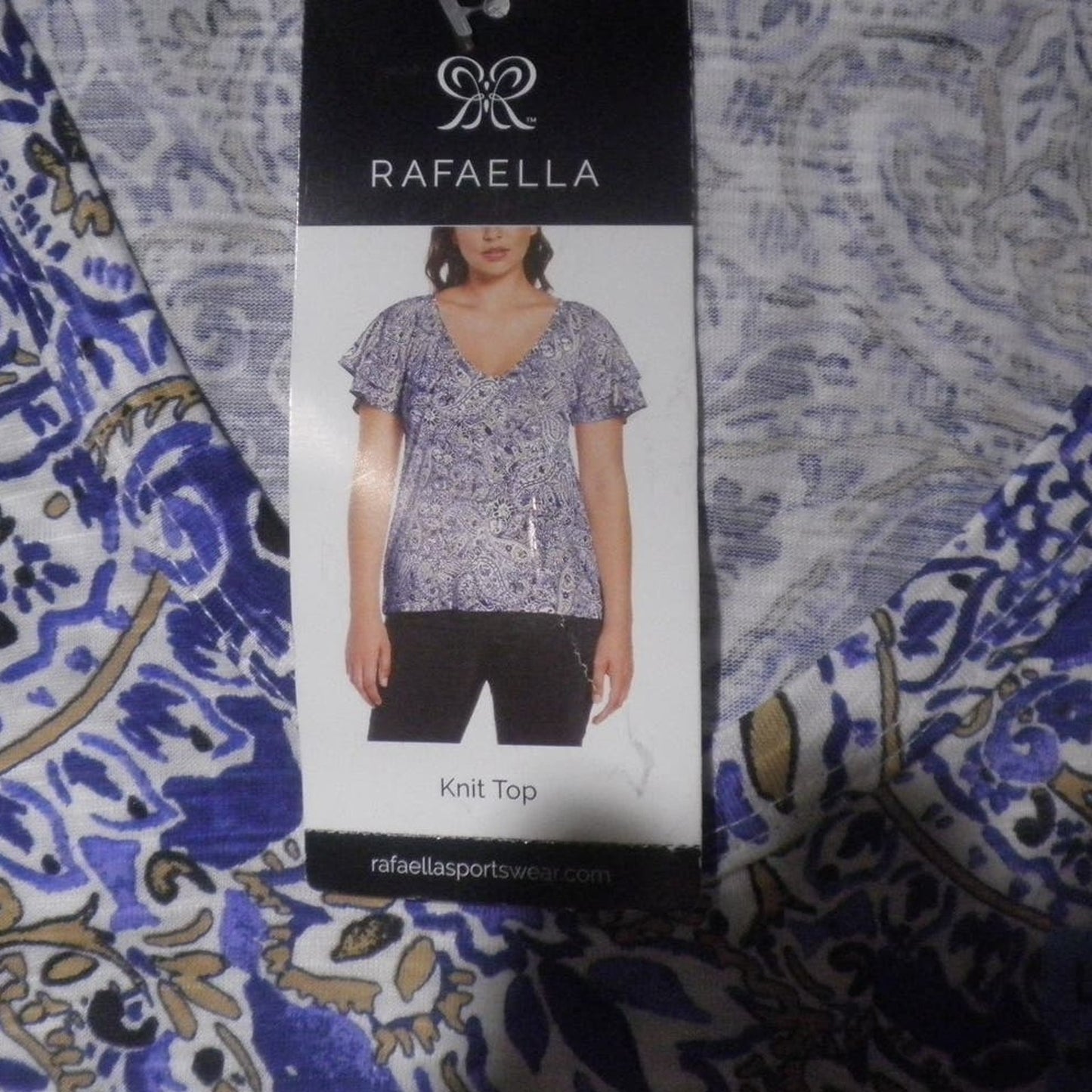 Perry Ellis, Rafaella Sportswear, V-Neck Paisley Blouse, Amparo Blue, X-Large