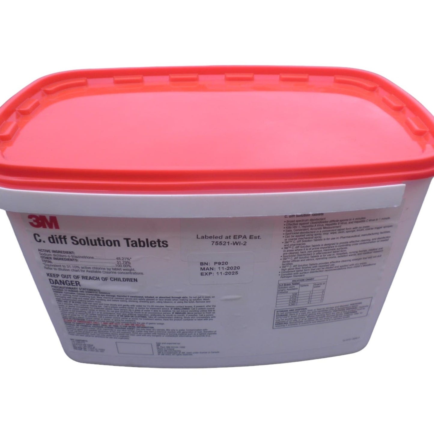 3M C. Diff Solution Tablets, Quart Size, 280 Ct (2 x 140 Ct. Tubs) EXP 11/2025