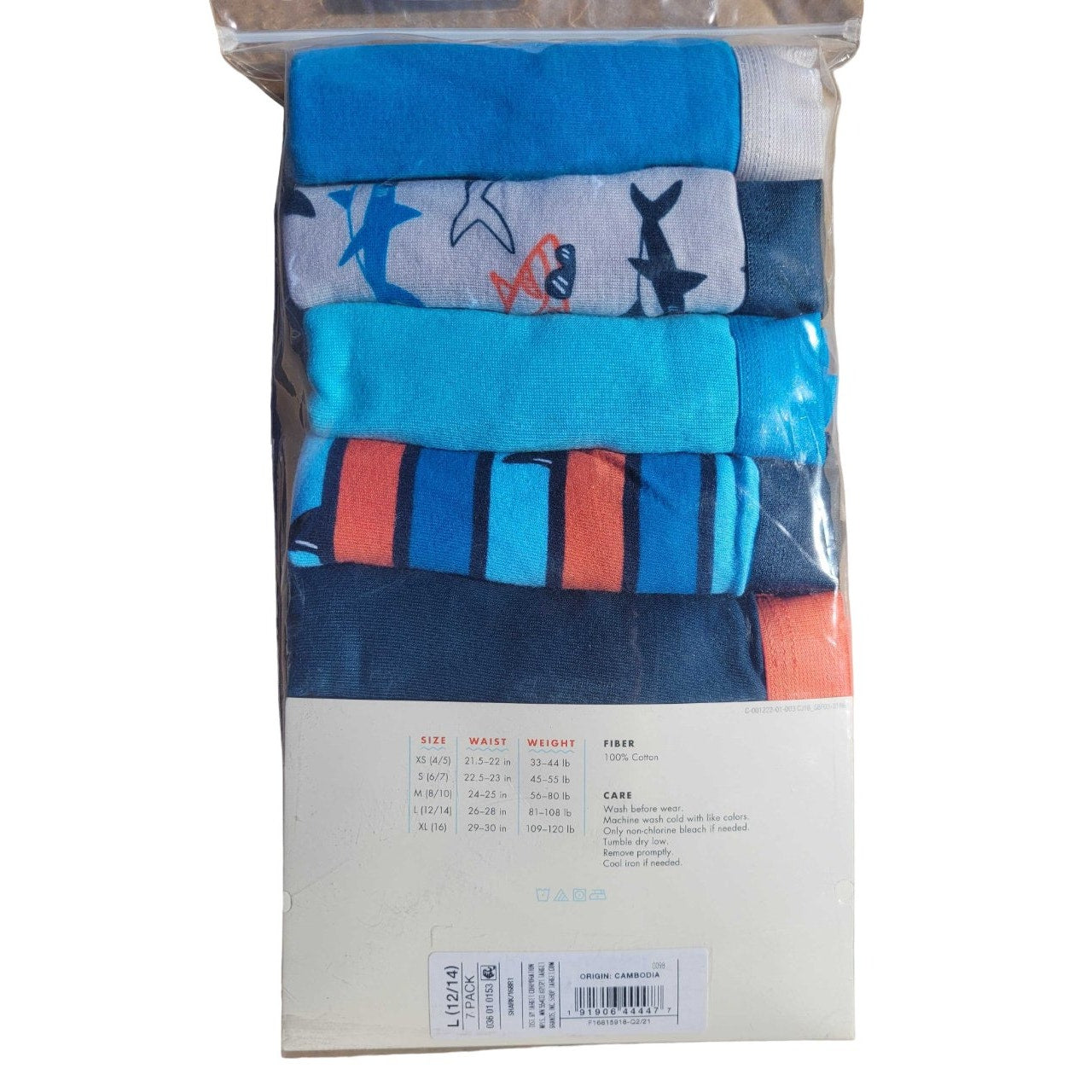 Boys' 7pk Sharks Boxer Briefs, Blue, Large (12-14) w/ Free Shipping