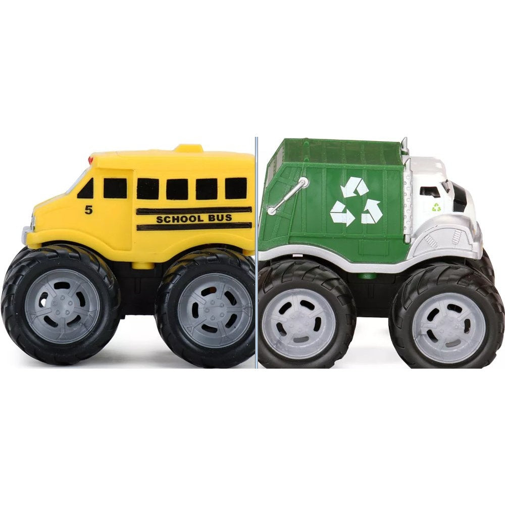 City playmat (3'x4') with school bus & recycle truck vehicles