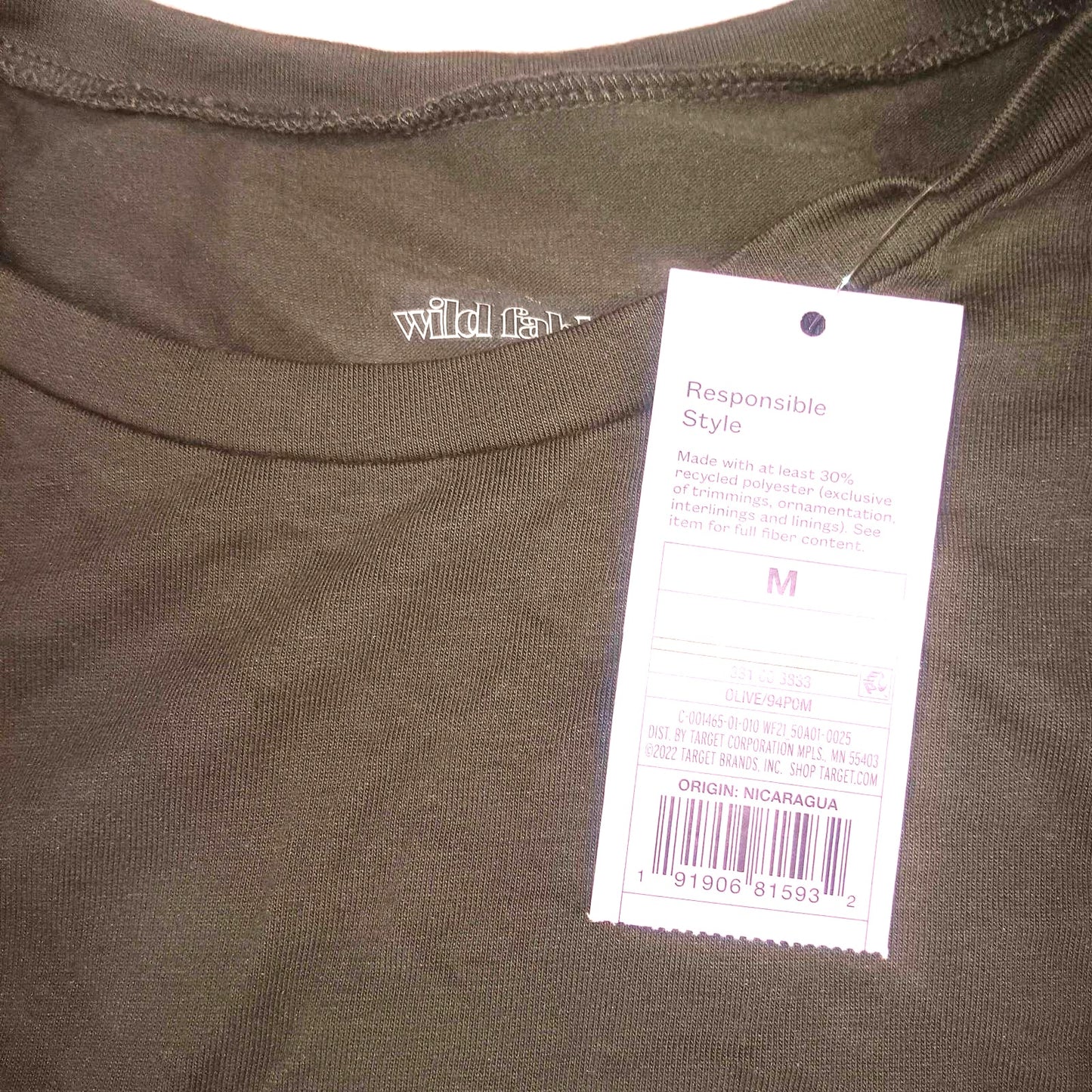 Women's MED Short Sleeve Crew-Neck Cropped Tee, Olive Green by Wild Fable