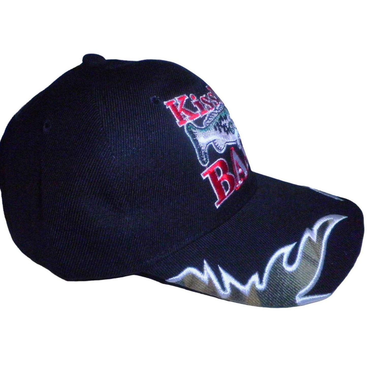 Embroidered Kiss My BASS Fishing Baseball Cap, Black, Strapback, Trucker Hat