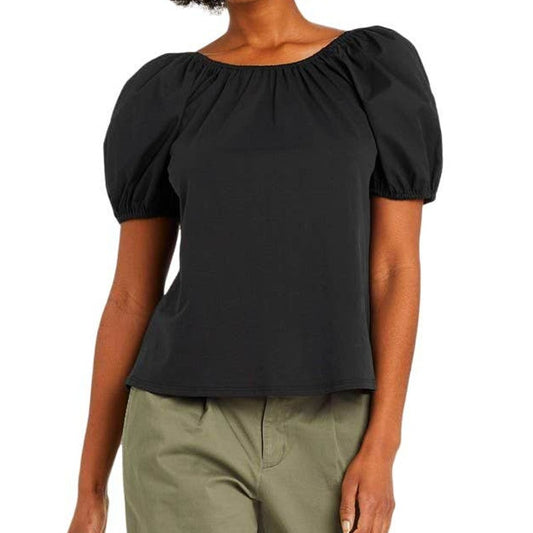 Women' Small Puff Short Sleeve Tie-Back Top, Black - a New Day +Free Ship