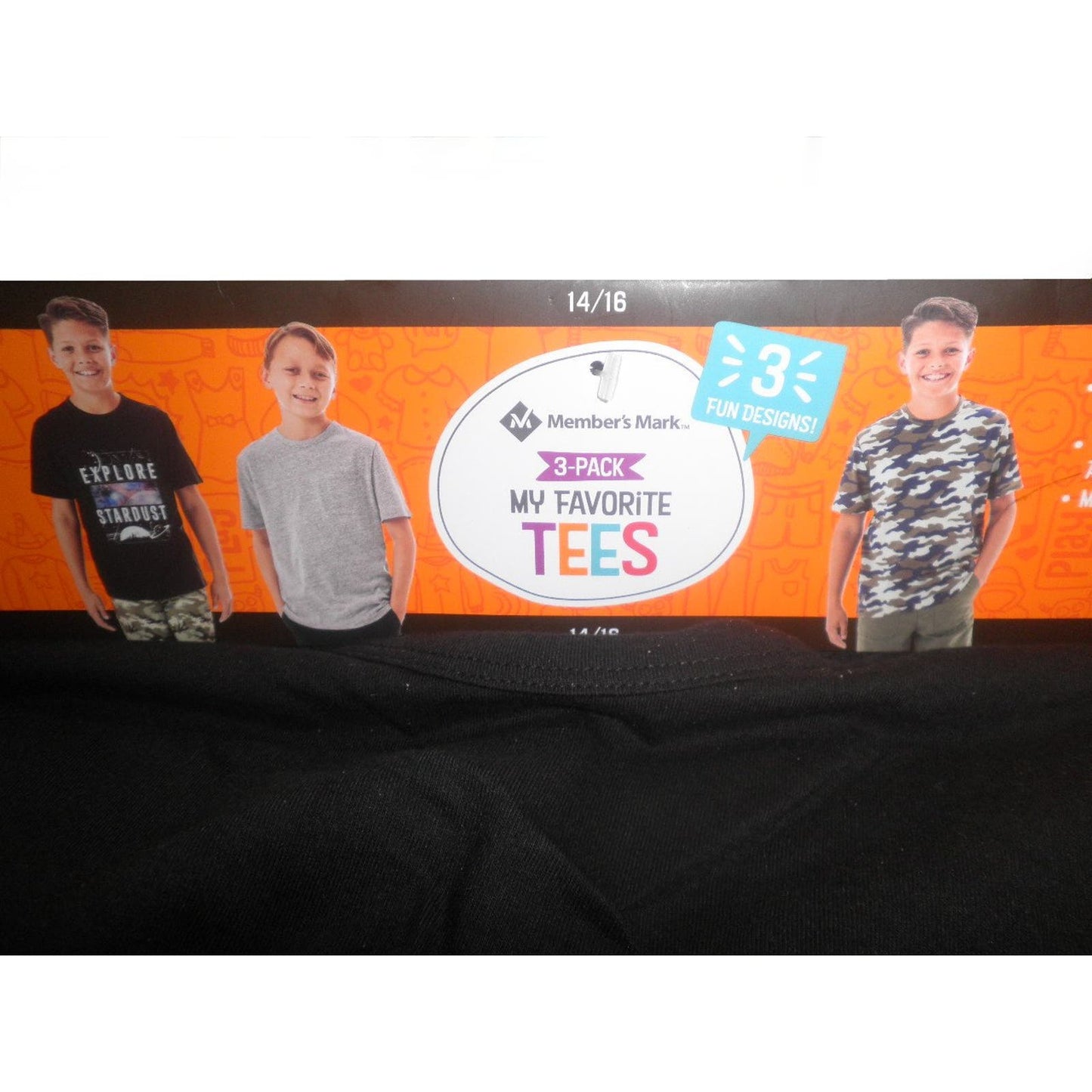 Boys 3-Pack Tees (Size 14-16) Woodland Camo, Green Novelty, and Stardust Graphic