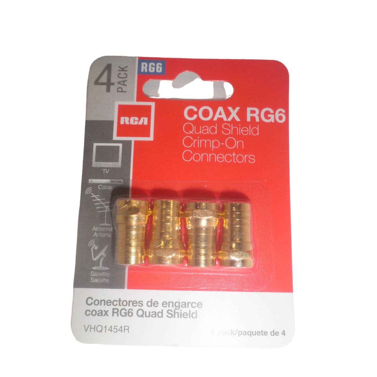 Audiovox RCA (4PK) Coax RG6 Quad Shield Crimp-On Connectors, VHQ145R - Free Shipping