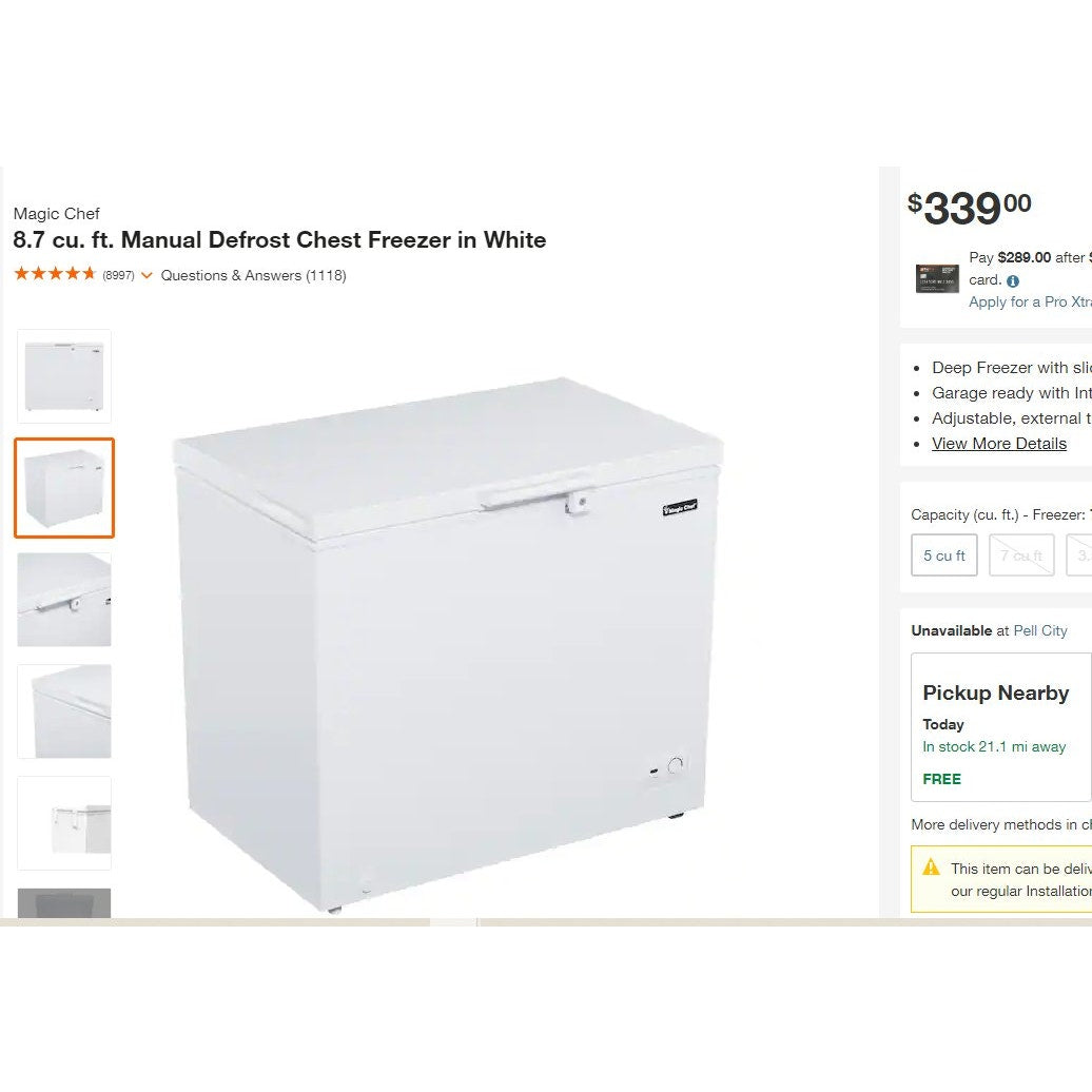 Magic Chef 8.7 cu. ft. Manual Defrost Chest Freezer, Damaged - LOCAL PICKUP ONLY