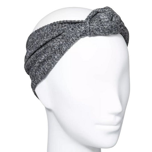 Free Shipping- Heathered Knit Tubular Knot Front Headband Headwrap- Color: Gray