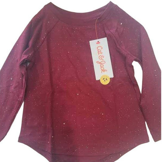 Toddler 18M Girls' Sparkle Long Sleeve T-Shirt, Burgundy Red - Cat & Jack