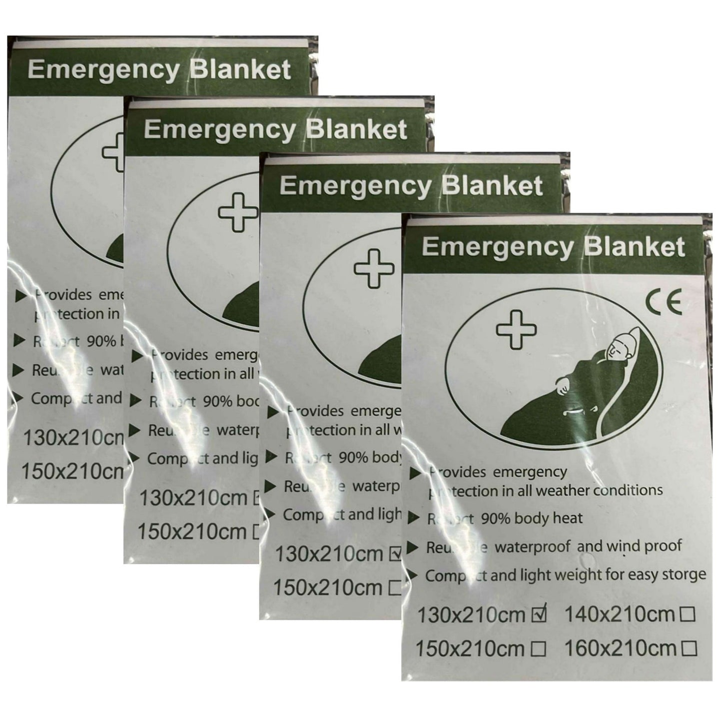 (4-PK) Emergency Blankets 51.18" x 82.68" (130x210cm) Must For Camping / Hiking