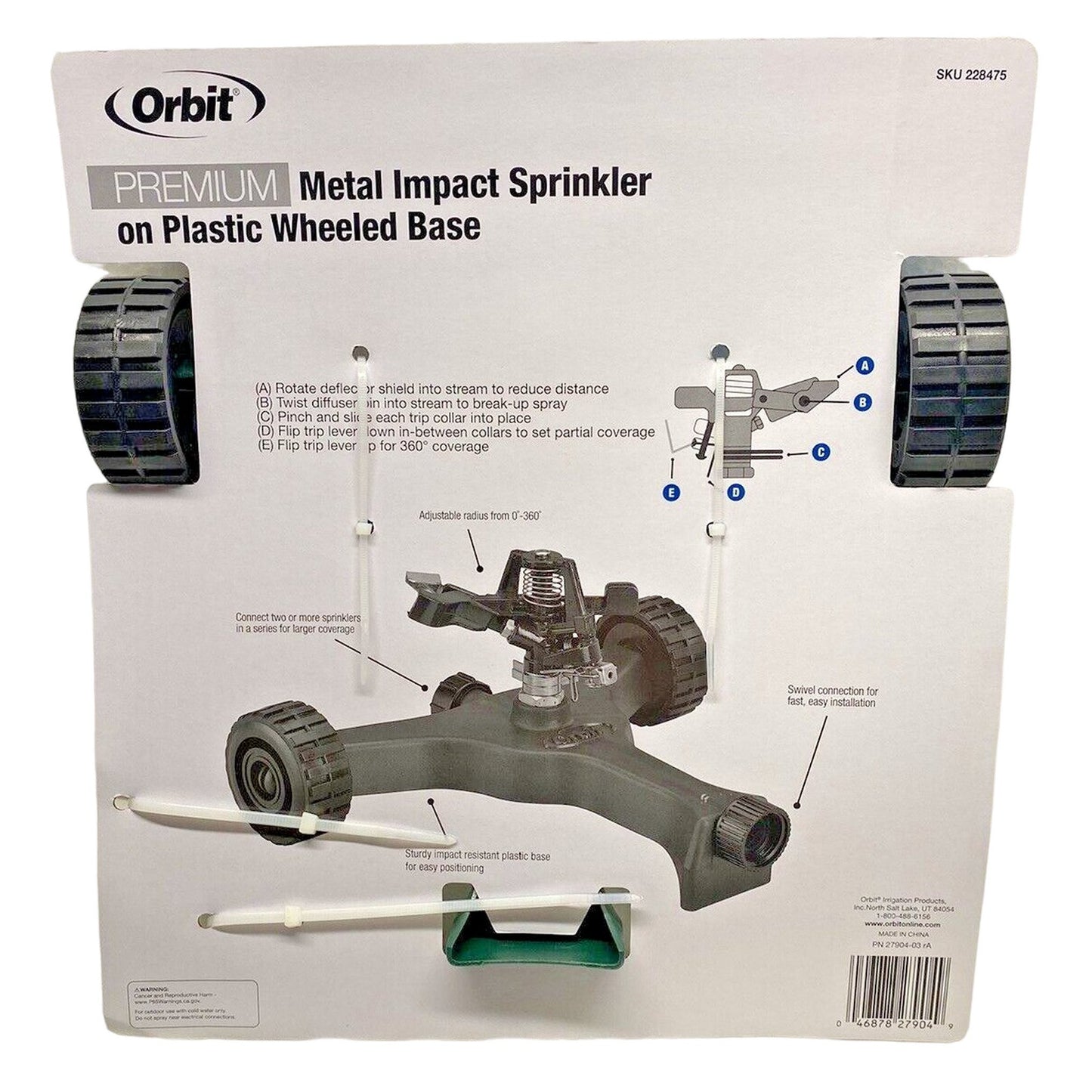 Orbit 85'D (5675 SQ FT) Zinc Impact Sprinkler Head on Plastic Base w/ Wheels