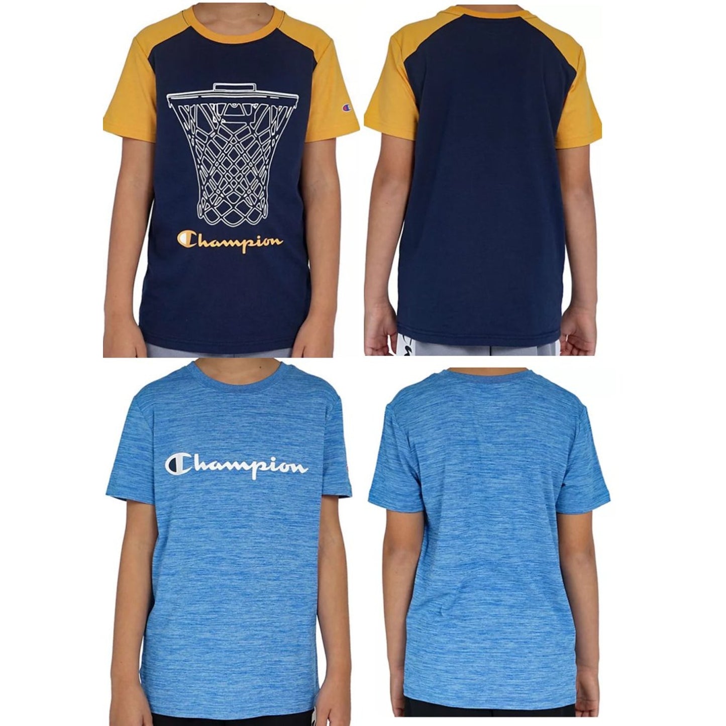 Champion Boys 2-Pk Graphic T-Shirts (Size 18/20), Crew Collar Solid & Tie Design