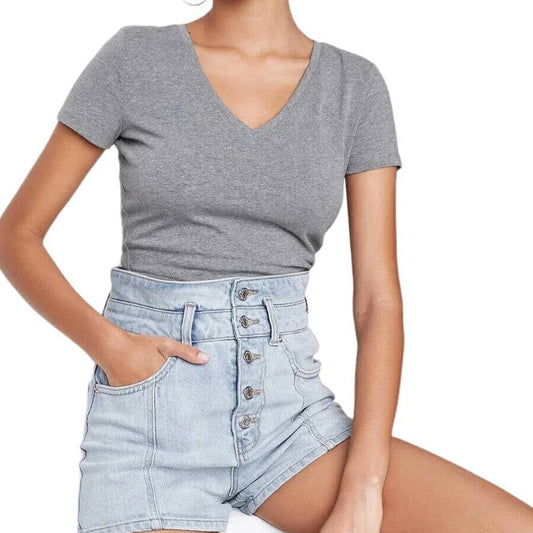 Women's Large Short Sleeve V-Neck Slim Fit Cropped T-Shirt - Wild Fable Gray