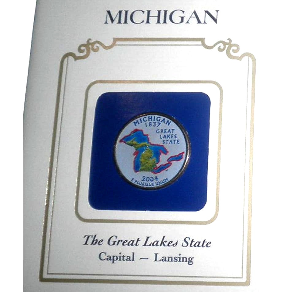 MICHIGAN COLORIZED QUARTER & FIRST DAY COVER BY POSTAL COMMEMORATIVE SOCIETY