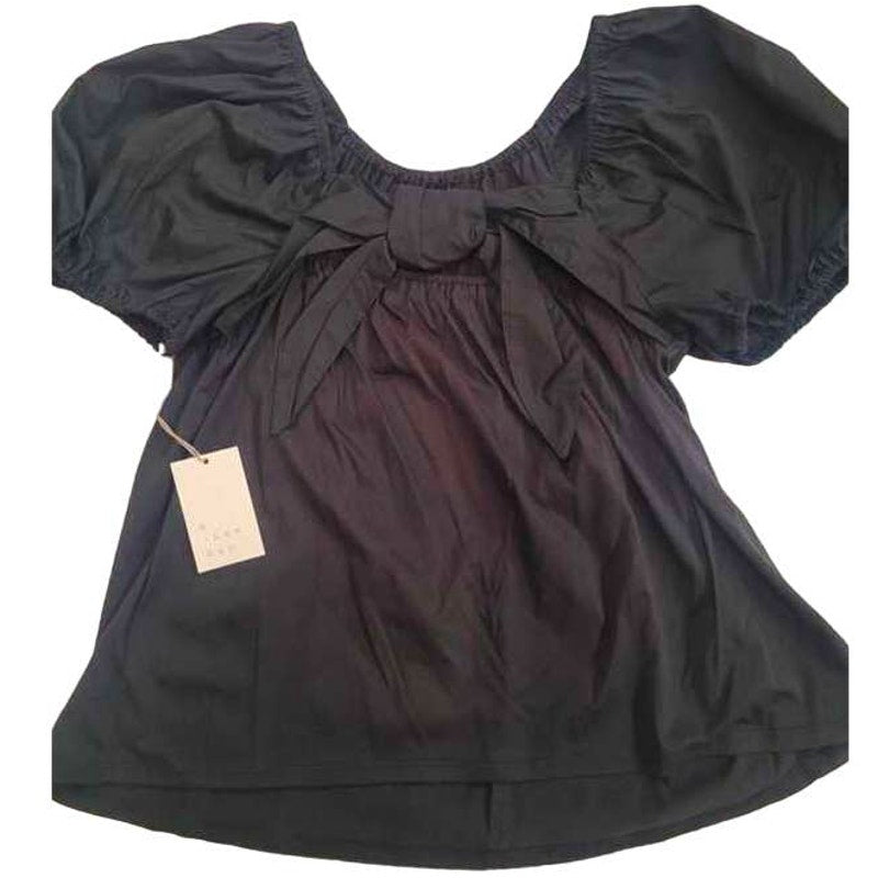 Women' Small Puff Short Sleeve Tie-Back Top, Black - a New Day +Free Ship