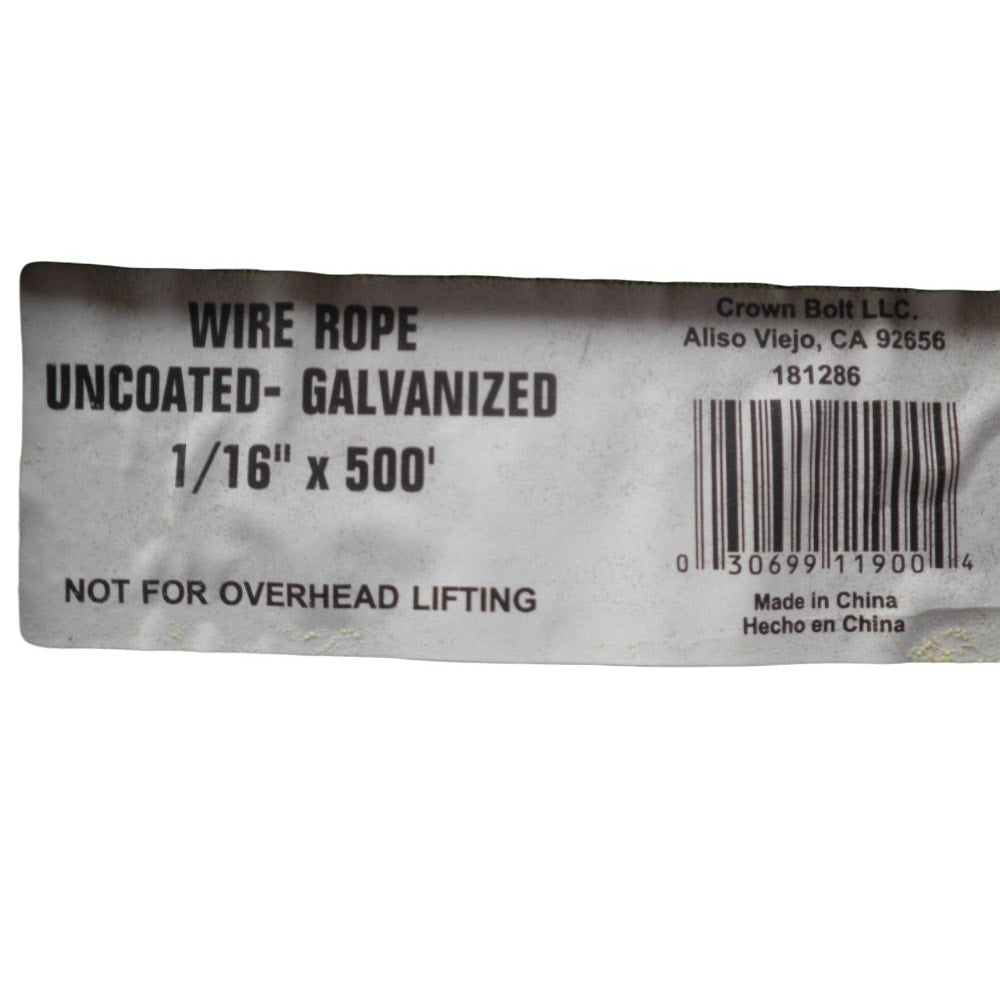 Crown Bolt 1/16 in. x 5 ft. Galvanized Steel Uncoated Wire Rope, 96 Lb. Capacity