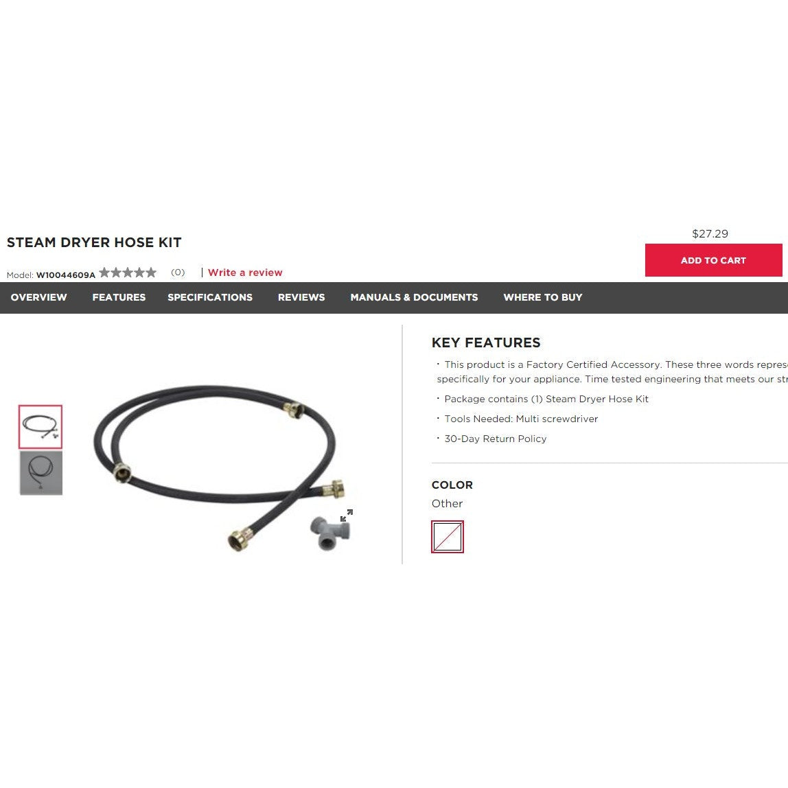 Universal 55 in. Steam Dryer Water Connector Hose Kit w/ Adapter & 12" Hose, USA