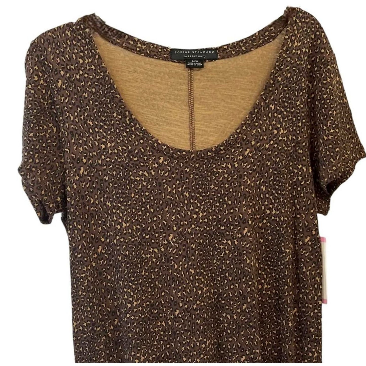 Womens MED S/S Gia Scoop T-Shirt Dress - Racing Leopard Taupe, Social Standard