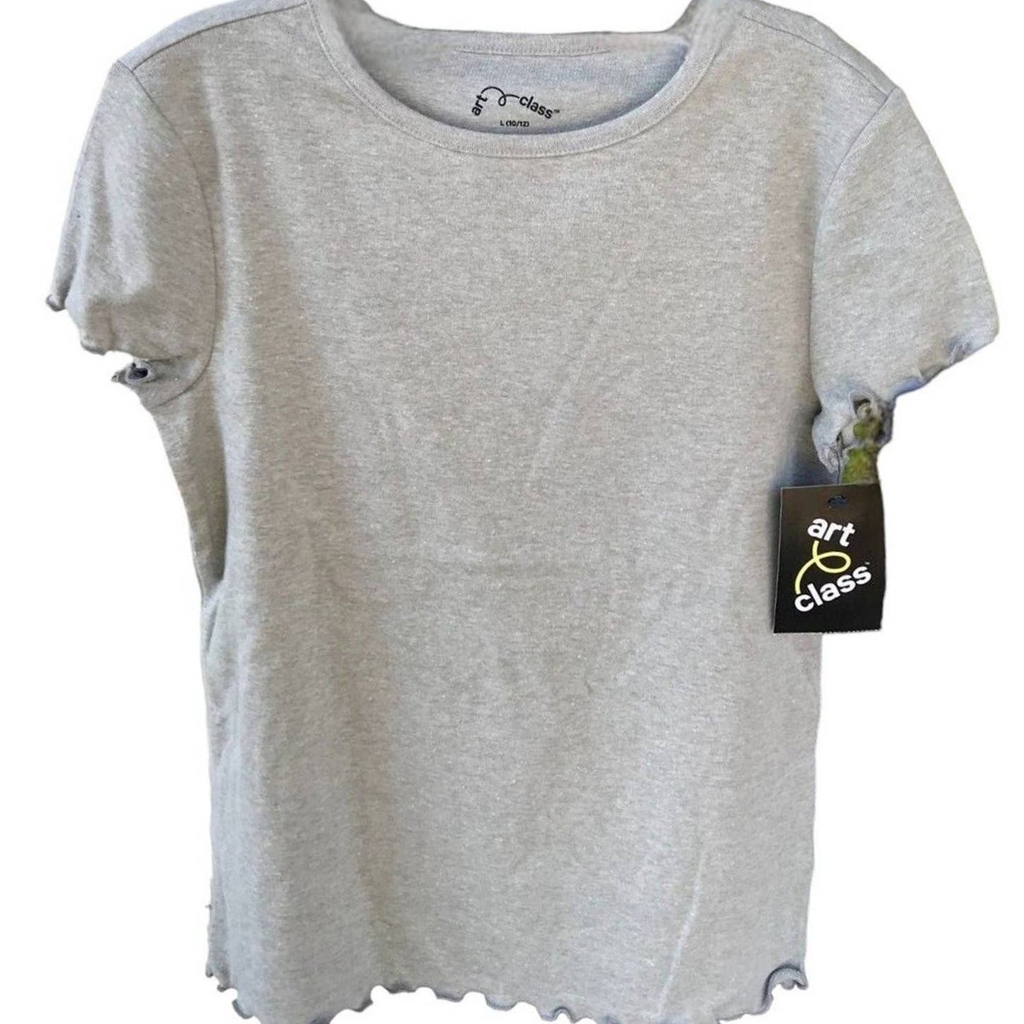 2-PK Girls' LRG (10/12) S/S Shirts, Gray, Lettuce Frill Hems - art class (2-PK)