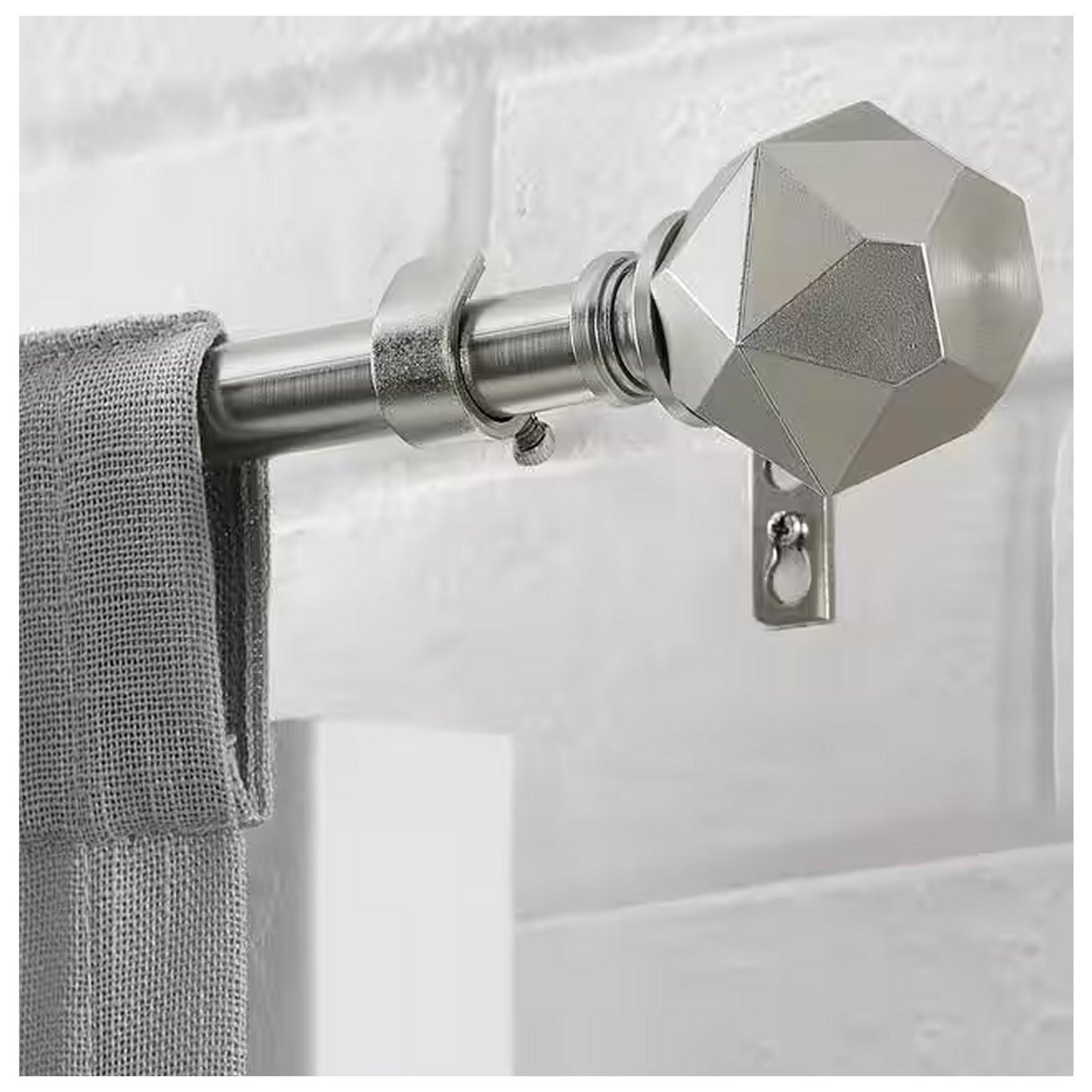 66" - 120" 3/4 in. Single Curtain Rod Kit, Brushed Nickel with Geometric Finials