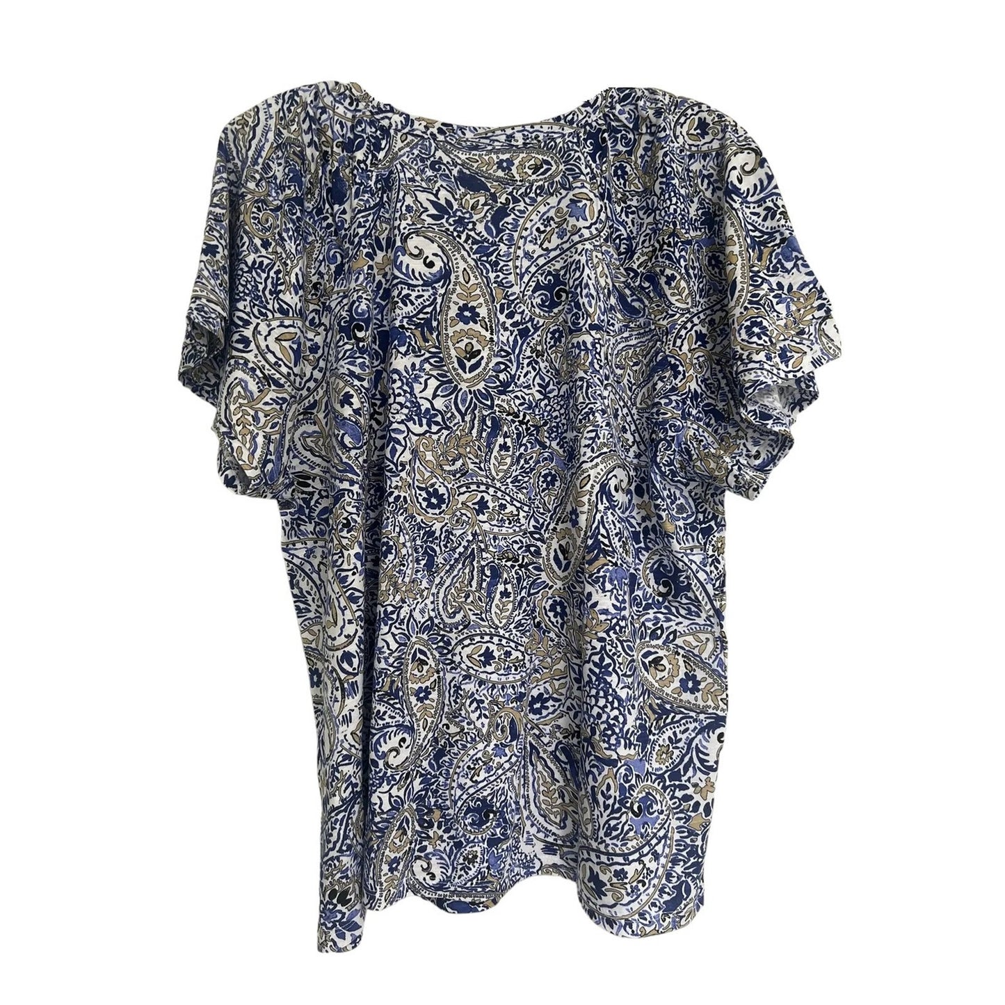 Perry Ellis, Rafaella Sportswear, V-Neck Paisley Blouse, Amparo Blue, X-Large