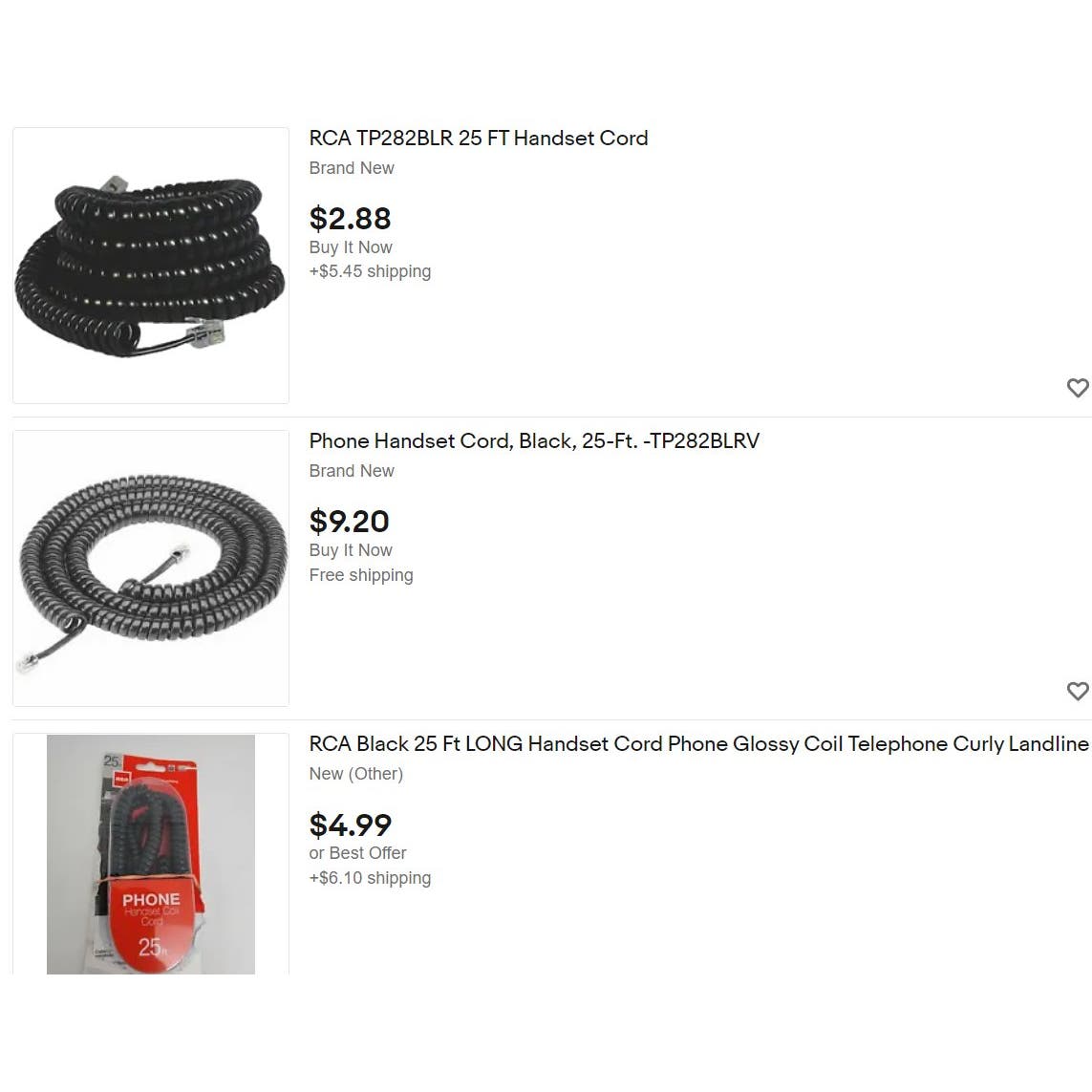 RCA 25 Ft Coiled Phone Handset Cord  TP282BLR, Glossy Black - Free Shipping